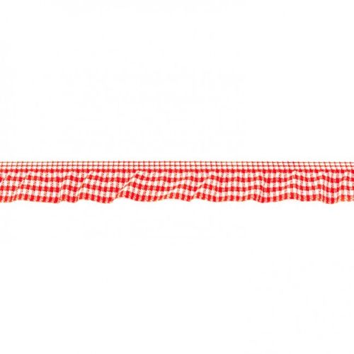Elastisches Rüschenband kleines Vichykaro, rot