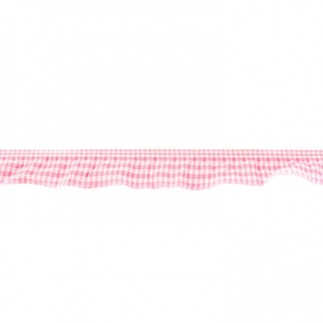 Elastisches Rüschenband kleines Vichykaro, rosa